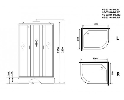 Душевая кабина Niagara NG-33394-14L 130х90 см, с матовыми стеклами, левосторонняя