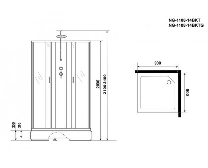 Душевая кабина Niagara NG-1108-14BKTG 90х90 см, с матовыми стеклами