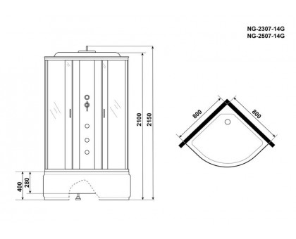 Душевая кабина Niagara NG-2507-14G 80х80 см, с тонированными стеклами