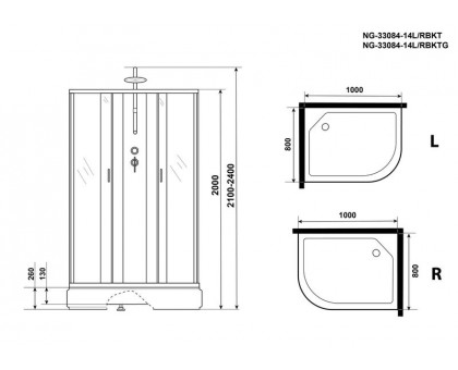 Душевая кабина Niagara NG-33084-14LBKTG 100х80 см, с матовыми стеклами, левосторонняя