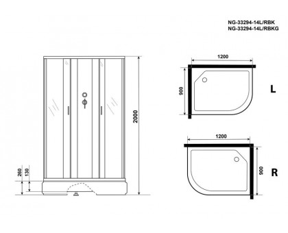 Душевая кабина Niagara NG-33294-14RBKG 120х90 см, с матовыми стеклами, правосторонняя