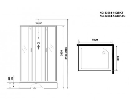 Душевая кабина Niagara NG-33084-14QBKTG 100х80 см, с матовыми стеклами