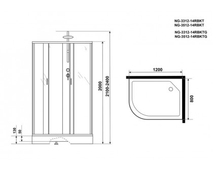 Душевая кабина Niagara NG-3312-14RBKTG 120х80 см, с матовыми стеклами, правосторонняя