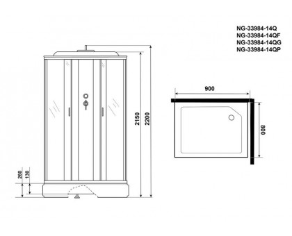 Душевая кабина Niagara NG-33984-14Q 90х80 см, с матовыми стеклами